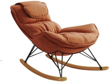 Single Rocking Chair with Ottoman for Adult, Accent Armchair for Balcony Lounge, Breathable Lounge Sofa with Removable Washable Cushion, Brown