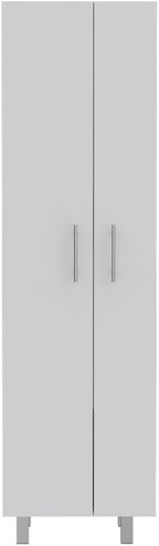 9-Shelf 2-Door Kitchen Island and Pantry Set in White and Light Oak | Combines 9 shelves and 2 doors for expanded storage capacity