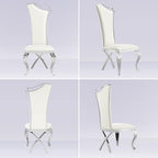 ACEDÉCOR Dining Chairs, White Faux Leather Dining Chairs Set of 6, Gorgeous Streamlined High Back Chair with Silver Mirror Curved and X-Shaped Stainless Steel Legs
