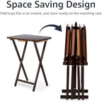 Amazon Basics Portable Foldable TV Tray Table with Storage Rack, Space-Saving Design, Sturdy Wood, 14.6" L x 19" W x 26" H, Espresso, 4-Pack