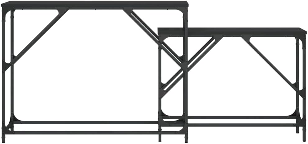 Nesting Console Tables 2 Pack Black Engineered Wood | Metal Frame, Industrial Style, Space Saving, Versatile for Living Room or Hallway