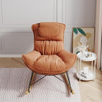 Single Rocking Chair with Ottoman for Adult, Accent Armchair for Balcony Lounge, Breathable Lounge Sofa with Removable Washable Cushion, Brown