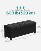 SONGMICS Storage Ottoman Bench, Foldable Foot Rest with Legs, 15 x 43 x 15.7 Inches, End of Bed Bench, Storage Chest, Load up to 660 lb, for Living Room, Bedroom, Entryway, Ink Black ULSF018B01