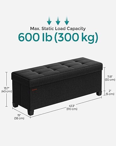 SONGMICS Storage Ottoman Bench, Foldable Foot Rest with Legs, 15 x 43 x 15.7 Inches, End of Bed Bench, Storage Chest, Load up to 660 lb, for Living Room, Bedroom, Entryway, Ink Black ULSF018B01
