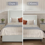 Full Size Upholstered Platform Bed Frame, 53.5" High Headboard Carmen Wingback Beds, Tall Headboard Floor Bed Frames, No Box Spring Needed No Noise, Minimalist, Textured Ivory