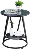 Telephone Table, Mini Side Table Nordic Living Room Sofa Corner Table Black Iron Art Small Round Table 2-Tier Storage Shelf Balcony Coffee Table,19.6"×23.2"(
