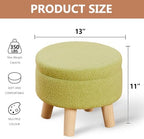 Wimarsbon Storage Ottoman, Modern Round Footrest with Soft Padded Seat, Teddy Velvet Footstool with Wood Legs, Accent Small Table or Plant Stand for Hallway, Living Room (Brilliant Green)