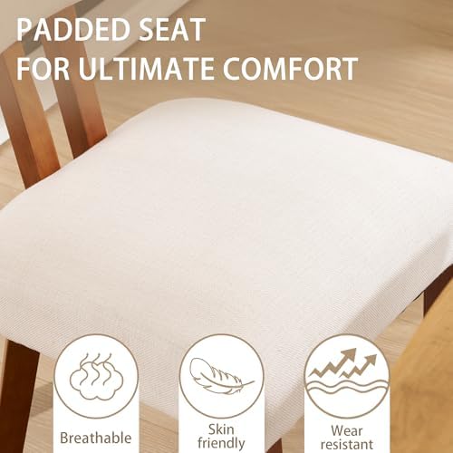 MOJAY Dining Chairs Set of 4, Mid Century Modern Kitchen Chair Linen Fabric Side Chairs with Curved Backrest for Kitchen, Dining Room, Restaurant, or Patio, Off-White