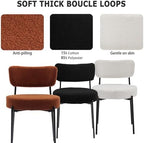 Boucle Dining Chair Set of 4, Mid Century Modern Upholstered Kitchen Chairs with Curved Backrest & Black Metal Legs, Round Dining Room Chairs, White