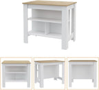 9-Shelf 2-Door Kitchen Island and Pantry Set in White and Light Oak | Combines 9 shelves and 2 doors for expanded storage capacity