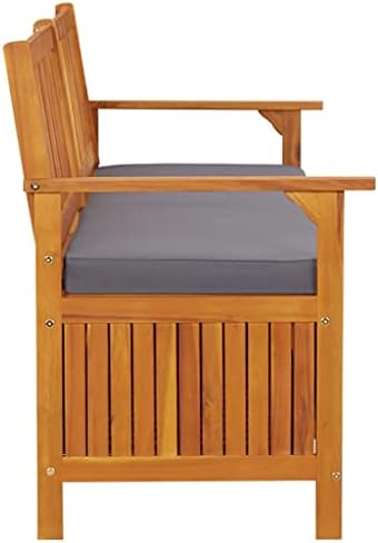 Solid Acacia Wood Storage Bench, 67 Inch Large Outdoor Patio Seating with Thick Cushion, 3-Person Rectangular Garden Bench for Deck, Backyard and Indoor Living Room, Matte Black