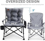 EVER ADVANCED Padded Oversized Folding Camping Chair for Adults, Heavy Duty Lawn Chair with Side Pockets, Portable Collapsible Quad Chair for Outside, Support Up to 500lbs, Grey