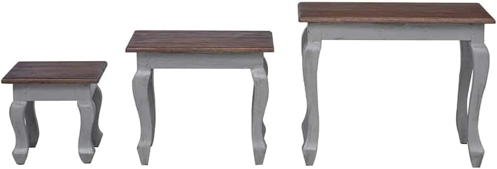 Nesting Table Set 3 Pieces Solid Mahogany Wood | Antique Style, Handmade Vintage, Durable Hardwood, Unique Color Variation for Living Room
