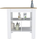 Modern Kitchen Island with Beige Top and Three Shelves | Three low open shelves for extra storage space