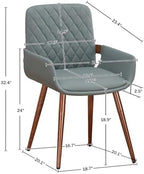 LUNLING Mid Century Modern Faux Leather Dining Room Chairs,Upholstered Seat Metal Legs Chairs Blue Faux Leather Kitchen Chair Reception Room Chair,1PCS