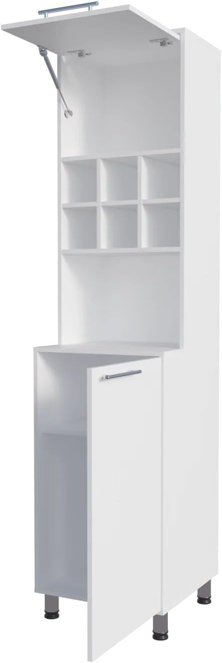 White Kitchen Pantry with Pneumatic Doors and Open Storage