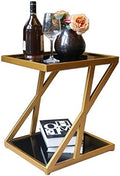 Telephone Table, Tempered Glass Side Table Nordic Modern Iron Art Sofa Table Coffee Table Bedside Table for Living Room Bedroom Balcony,17.7''x15.7''x19.6''(