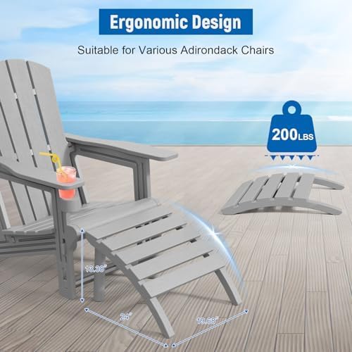 Adirondack Ottoman, All Weather Foot Rest for Adirondack Chair, HDPE Plastic Adirondack Footstool,Outdoor Footrest for Patio,Backyard, Lawn, Fire Pits,Grey