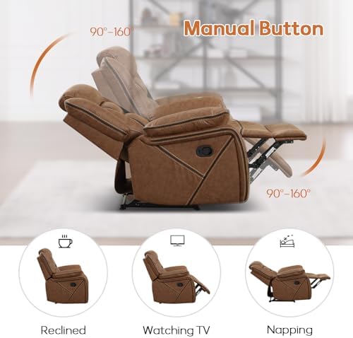 EBELLO Faux Leather Recliner Sofa Furniture Set for Living Room, Recliner Chair, Manual Loveseat, 3 Seat Recliniing Sofa Couch Set for Meeting Room, Brown