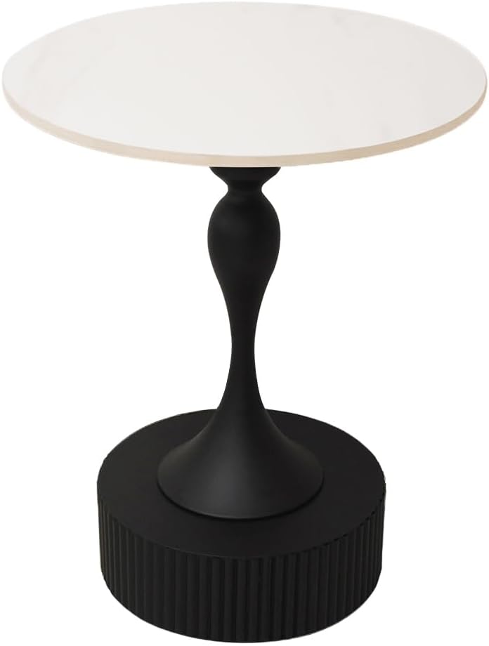Side Table with Marble Top Metal End Table Modern Sofa Side End Table Coffee Round Side Desk for Couch Living Room Bedroom Outdoor