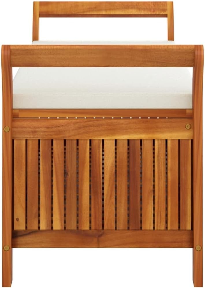 Outdoor Storage Bench with Cream Cushion, 50 Inch Solid Acacia Wood Garden Seating for Backyard, Patio, Deck, Porch, Deck Box with Storage Space