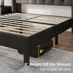 Feonase Full Size Bed Frame with Upholstered Wingback Headboard, Platform Bed and Heavy Duty Wooden Slats Support, Easy Assembly, Noise-Free, No Box Spring Needed, Dark Gray