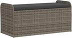 Outdoor Storage Bench with Cushion 45.3 Inch Grey Poly Rattan Patio Furniture Box Seat with Gas Spring Lid for Garden Pool Supplies