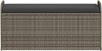 Storage Bench Grey PE Rattan Outdoor Seating with Hidden Storage Box and Cushion, 45.3 x 20.1 x 20.5 Inch Powder-Coated Steel Frame Furniture for Garden and Patio
