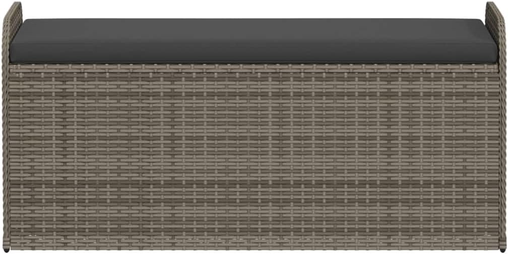 Storage Bench Grey PE Rattan Outdoor Seating Chest with Removable Cushion, 2 Person Woven Patio Garden Furniture for Terrace and Deck, Powder-Coated Steel Frame, 45.3 Inch