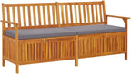 Solid Acacia Wood Storage Bench, 67 Inch Large Outdoor Patio Seating with Thick Cushion, 3-Person Rectangular Garden Bench for Deck, Backyard and Indoor Living Room, Matte Black