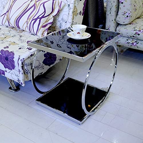 Telephone Table, Square Side Table,2 Layer Coffee Table,Telephone Table,Corner Table,Tempered Glass Sofa Side Table,554051CM(Silver