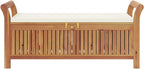 Outdoor Storage Bench with Cream Cushion, 50 Inch Solid Acacia Wood Garden Seating for Backyard, Patio, Deck, Porch, Deck Box with Storage Space