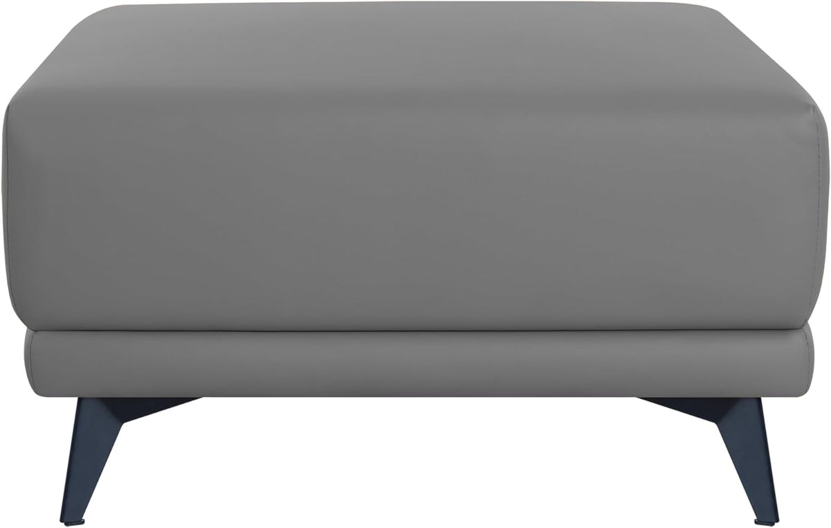 Naomi Home Dora 29.5" Square Ottoman | Synthetic Leather Footstool, Couch Footrest & Extra Seating for Living Room, Gray