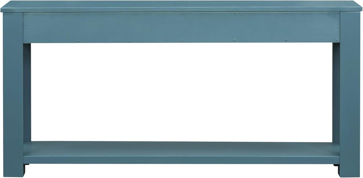Merax Sofa Table with Storage Drawers and Bottom Shelf, Rustic Console Table with Thickened Legs, Long Entryway Table for Hallway & Living Room, Dark Blue