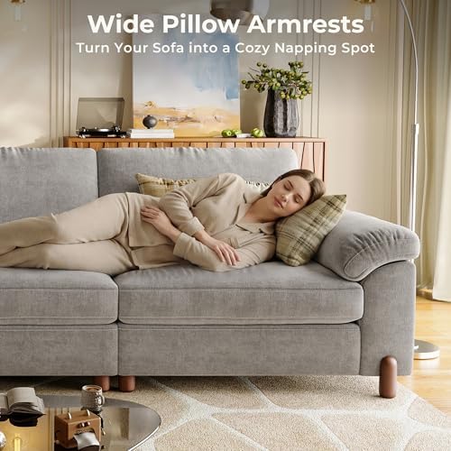 SITJOY Cloud Couch Sectional, 6 Seater V-Shaped, Chenille in Light Gray | Detachable and Washable Cover, Sectional Sofas for Living Room, Deep Seat Wide Couch with Chaise, Storage Ottoman