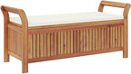 Outdoor Storage Bench with Cream Cushion, 50 Inch Solid Acacia Wood Garden Seating for Backyard, Patio, Deck, Porch, Deck Box with Storage Space