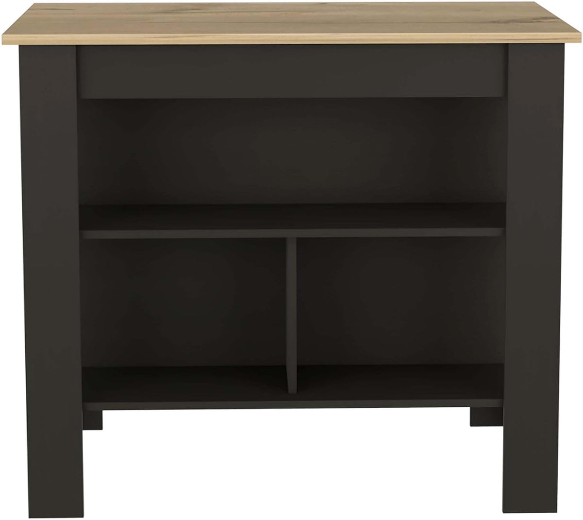 Kitchen Island with Three Concealed Shelves, Black, Light Oak | Modern kitchen island with three concealed shelves and ample storage space