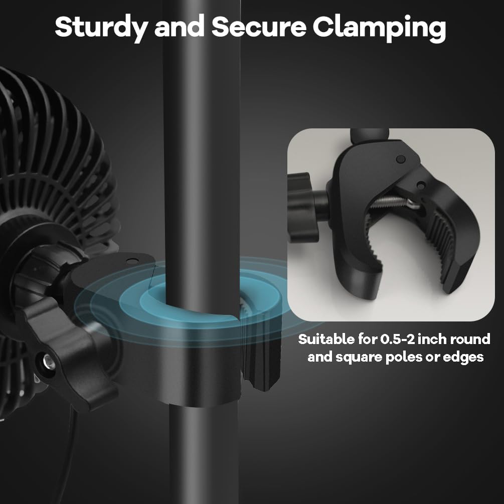 Grow Tent Fan, 5in Two Fans for Greenhouse Plant All Direction Ventilation Circulation Instead of Oscillating, Can Work with Timer and Thermostat, 3 Speeds IP54 Waterproof 8ft Cord Power Adapter