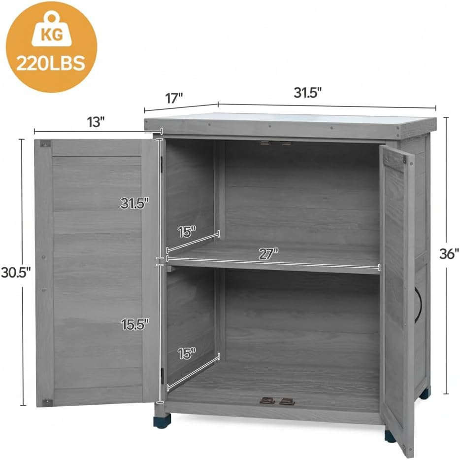 31" Weatherproof Living Room Cabinet, Practical Cabinets with X-Shape Frame, Storage Locker with Magnetic Door for Patio, Gray