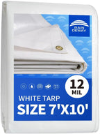 12 Mil Heavy Duty White Tarps 7' X 10', Extra Thick,Durable,Waterproof, UV Resistant, Weatherproof Poly Tarp,with Metal Grommets and Reinforced Edge (Finished Size)-by Raindeway