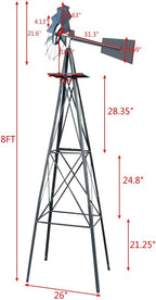 Garden Windmill for Yard Decor, 8 ft Tall Metal Windmill with Spinning Blades, Weather-Resistant Outdoor Windmill for Lawn, Farmhouse, Rustic & Farm Decor, Grey