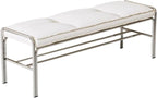 Modern Stainless Steel Long Bench with White Leather Cushion Home-use Soft-Padded Shoe Changing Stool Entryway(Medium)