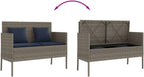 Gray Poly Rattan Patio Storage Bench with Cushion, Outdoor Seat with Waterproof Storage Bag for Cushions and Towels