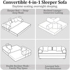 59'' Convertible Compressed Corduroy Folding Cloud Sofa Bed, Modern Pull Out Loveseat Sleeper in a Box, 4 in 1 Floor Mattress Futon Fluffy Couch, No Assembly Needed, Beige, 2 Pillows, Full