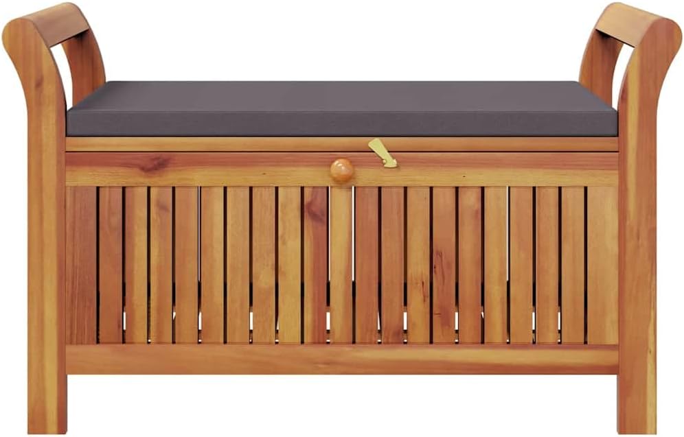 Garden Storage Bench with Cushion, Solid Acacia Wood Outdoor Storage Bench, Comfortable Seating and Ample for Garden Tools
