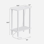 TUTOTAK Small End Table with Charging Station, Narrow Side Table with USB Ports and Outlets, Skinny Sofa Table, Slim Nightstand, Living Room, Bed Room, White TB01BW060