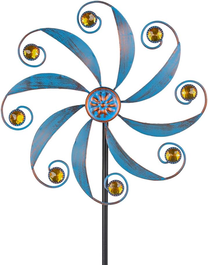 Stargarden Wind Spinner, Metal Outdoor Wind Sculptures & Spinners, Small Garden Pinwheels for Yard and Garden Decor Blue