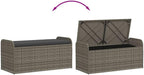 Storage Bench Grey PE Rattan Outdoor Seating with Hidden Storage Box and Cushion, 45.3 x 20.1 x 20.5 Inch Powder-Coated Steel Frame Furniture for Garden and Patio
