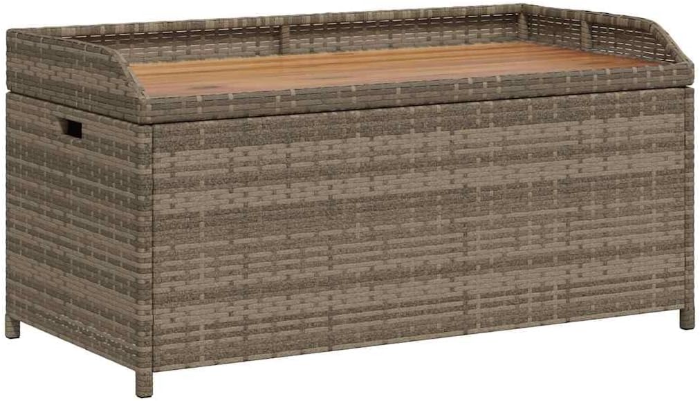 Patio Storage Bench Gray 39.4x19.7x20.5 Inches Poly Rattan and Acacia Wood Outdoor Seat with Waterproof Bag and Gas Spring