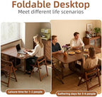 Drop Leaf Table and Chairs - 51" Fully Assembled Folding Dining Table 4-6 Seater with Storage and Lockable Wheels, Space-Saving Set with 4 Chairs for Kitchen or Dining Room (Walnut)